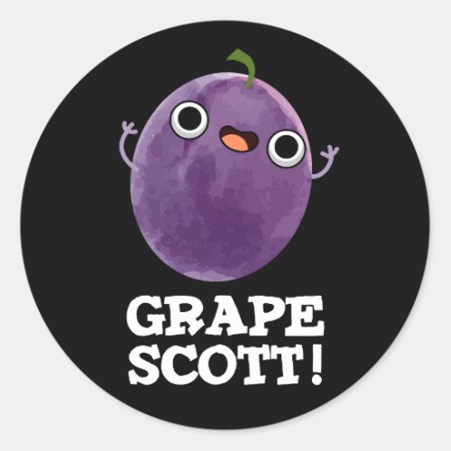 Grape Scott Funny Fruit Grape Pun Dark BG Classic Round Sticker