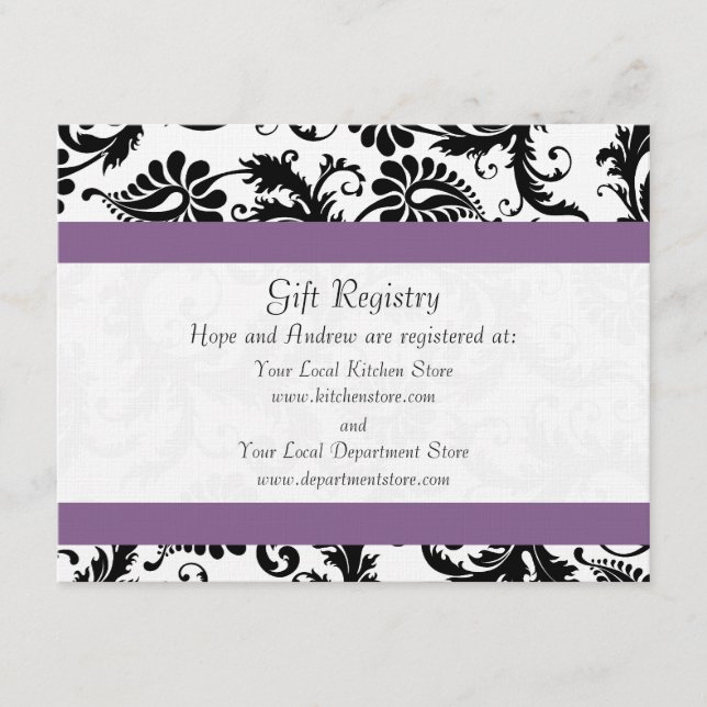 Grape Trim Black Damask Gift Registry Wedding Enclosure Card (Front)
