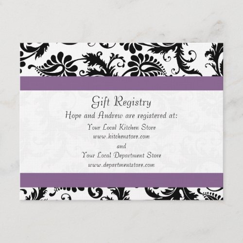 Grape Trim Black Damask Gift Registry Wedding Announcement