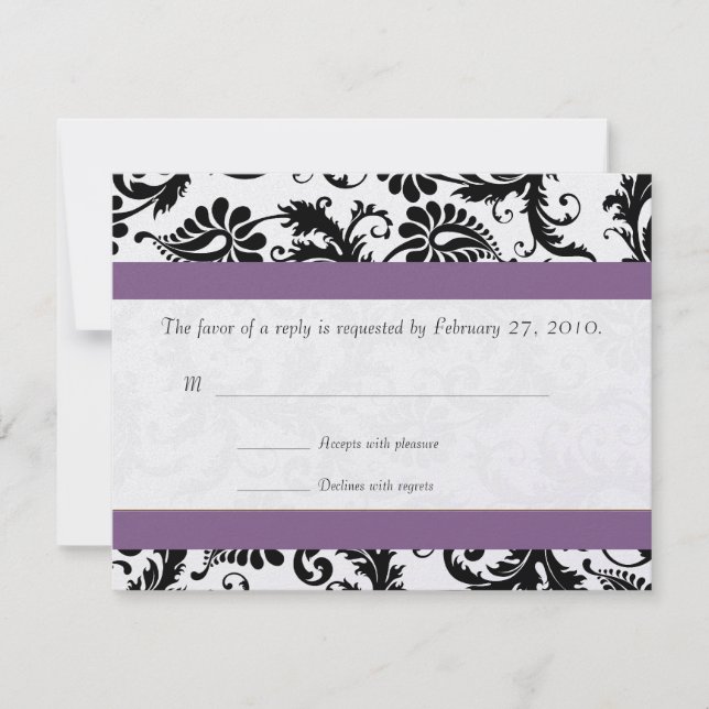 Grape Trim Black Damask Swirls Wedding Response (Front)