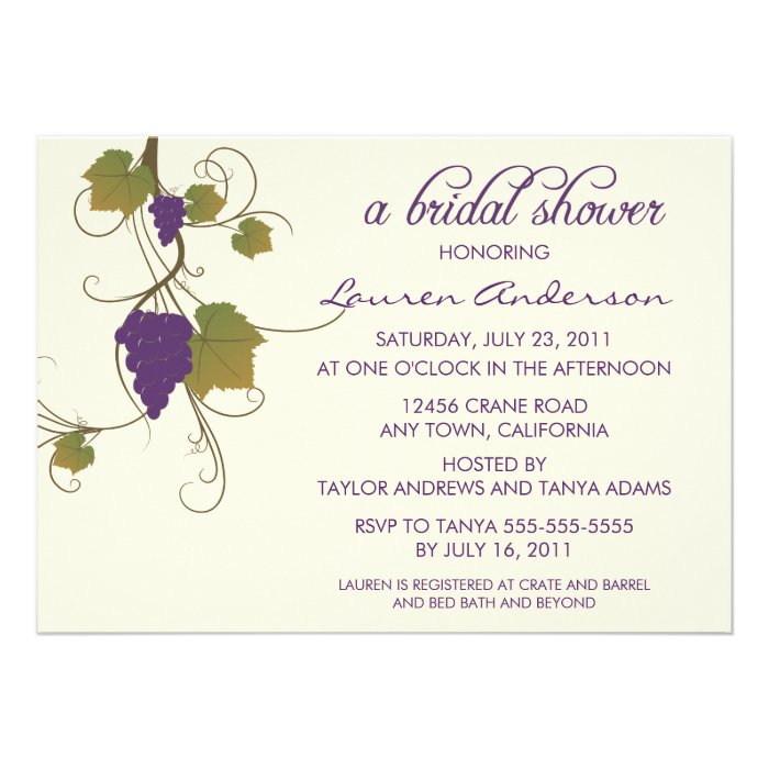 Grape Vine Bridal Shower Custom Invitations