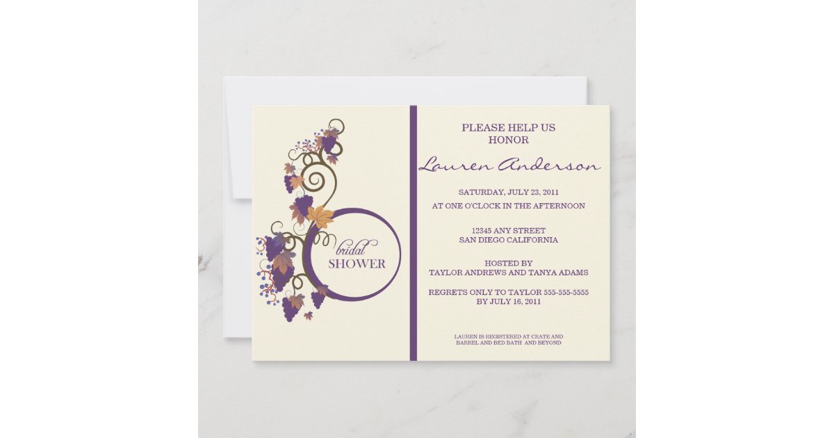 Grape Vine Bridal Shower Invitation Zazzle