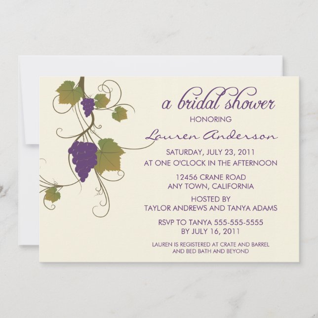 Grape Vine Bridal Shower Invitation (Front)