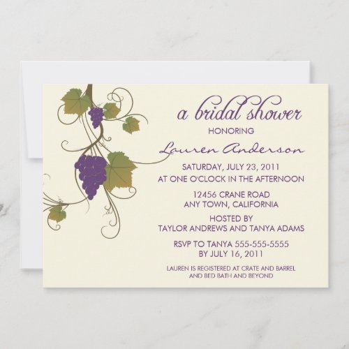 Grape Vine Bridal Shower Custom Invitations