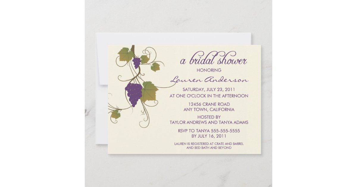 Grape Vine Bridal Shower Invitation Zazzle