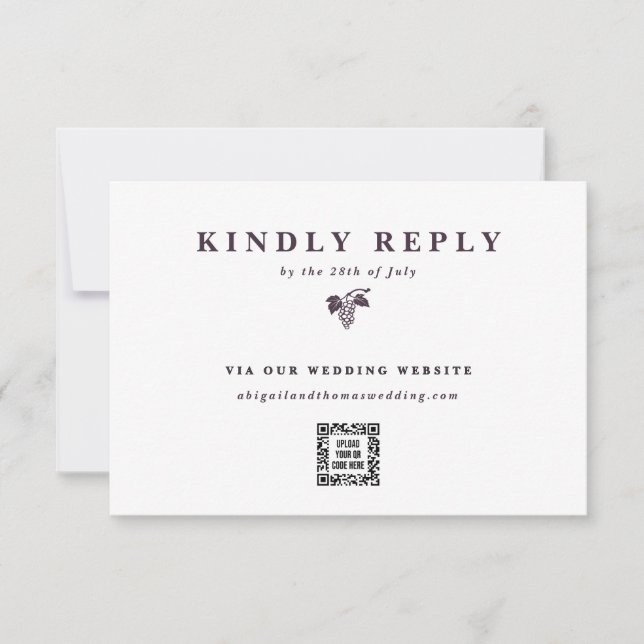 Grape Vine Electronic QR Code Wedding Web Site RSVP Card (Front)