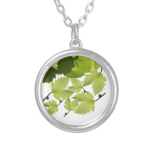 Grape Vine Green Leaves Silver Plated Necklace
