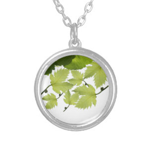 Grape Vine Green Leaves Silver Plated Necklace
