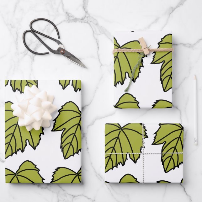 Grape Vine Green Leaves Vines Wrapping Paper Sheets (Front)