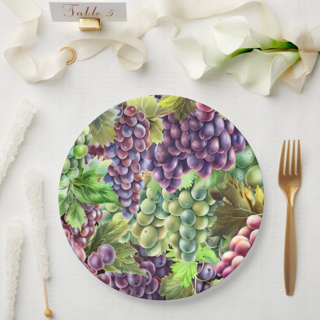 Grape vine red green bunches grapevine vineyard paper plates (Wedding)