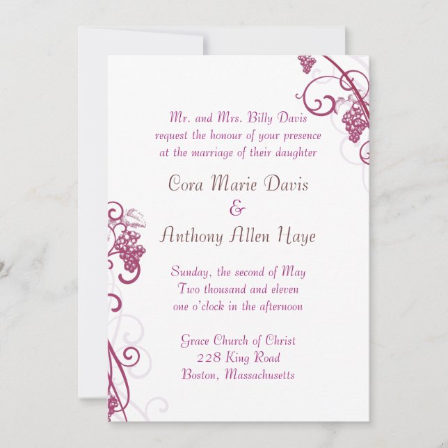 Grape Vine Wedding Invitation (Front)