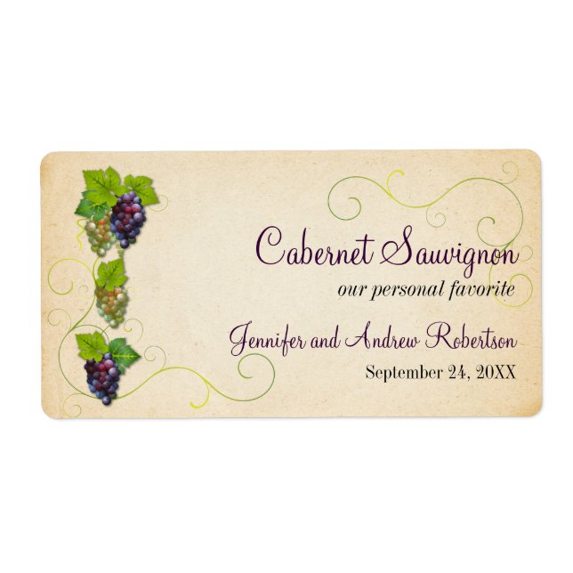 Grape Vine Wine Bottle Horizontal Label (Front)
