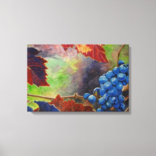 Grape Vines Fall Leaves Vineyard Watercolor  Canvas Print