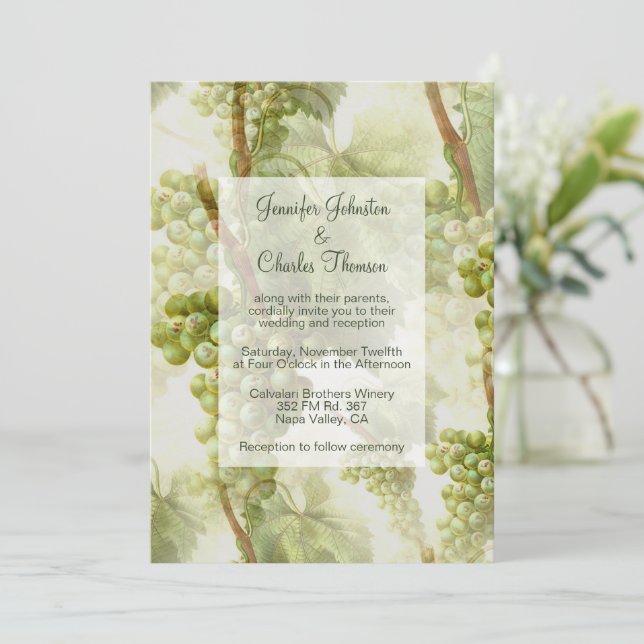 Grape Vines Winery Themed Wedding  Invitation (Standing Front)