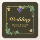 Grape Vines with Gold Frame Wedding Paper Coaster