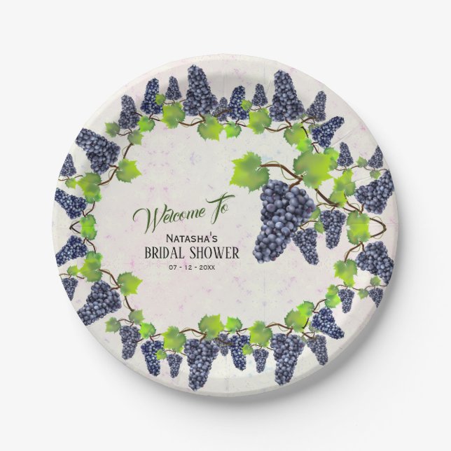 Grape Vineyard Garden Bridal Shower Paper Plates (Front)