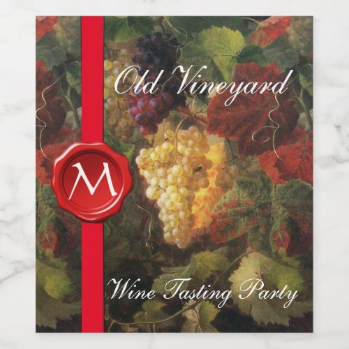 GRAPE VINEYARD WINE TASTING Red Wax Seal Monogram Wine Label