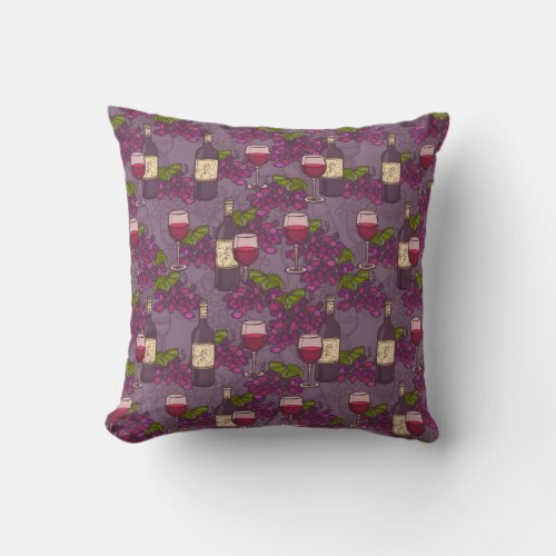 Grape Wine Pattern Throw Pillow