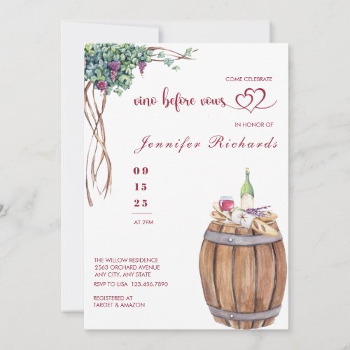 Grape  Winery  Modern Watercolor Bridal Shower Invitation