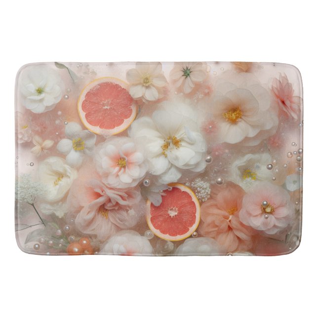 Grapefruit and Flowers Abstract Bath Mat (Front)