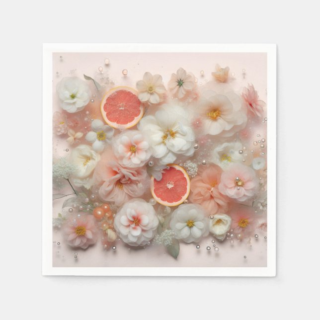 Grapefruit and Flowers Abstract Napkins (Front)