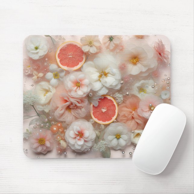 Grapefruit and Flowers Mouse Pad (With Mouse)