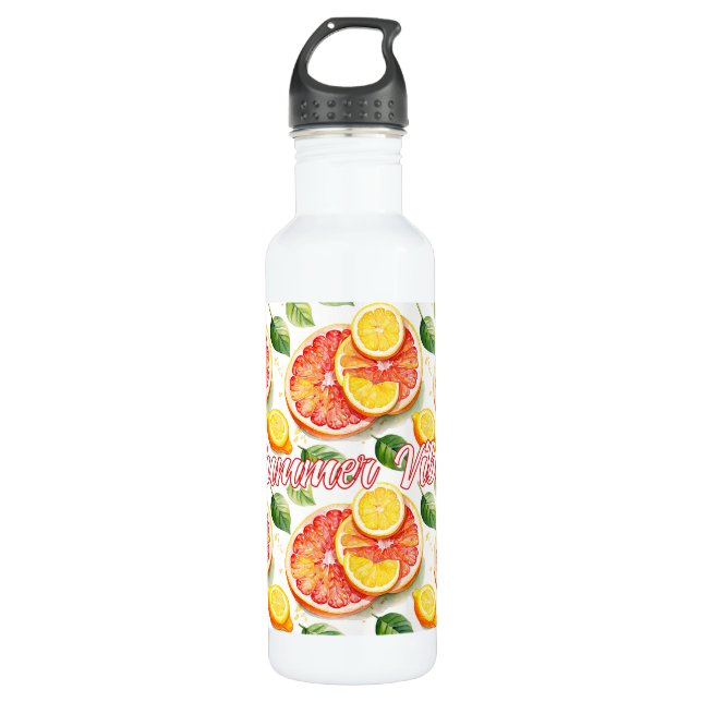Grapefruit and Lemons Summer Vibes Stainless Steel Water Bottle (Front)