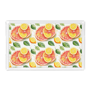 Grapefruit and Lemons Watercolor Citrus Acrylic Tray