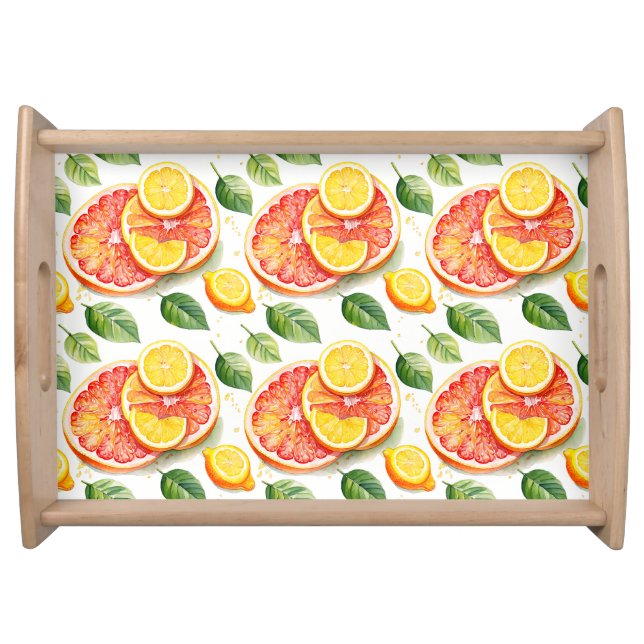 Grapefruit and Lemons Watercolor Citrus  Serving Tray (Front)