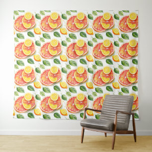 Grapefruit and Lemons Watercolor Citrus Tapestry