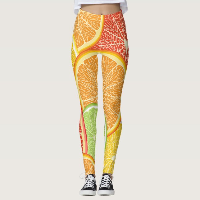Grapefruit and orange abstract background. leggings (Front)