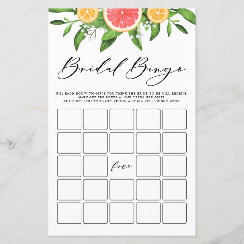 Grapefruit Bridal Bingo Summer Bridal Shower Game