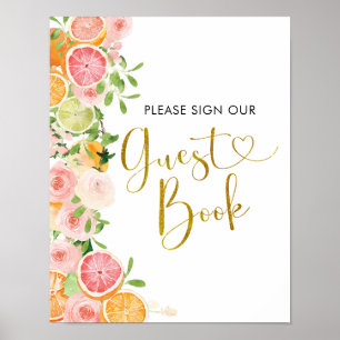 Grapefruit Citrus Bridal Shower Guest Book Sign