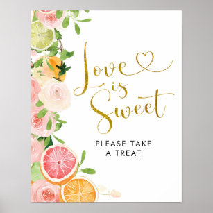 Grapefruit Citrus Bridal Shower Love is Sweet Poster