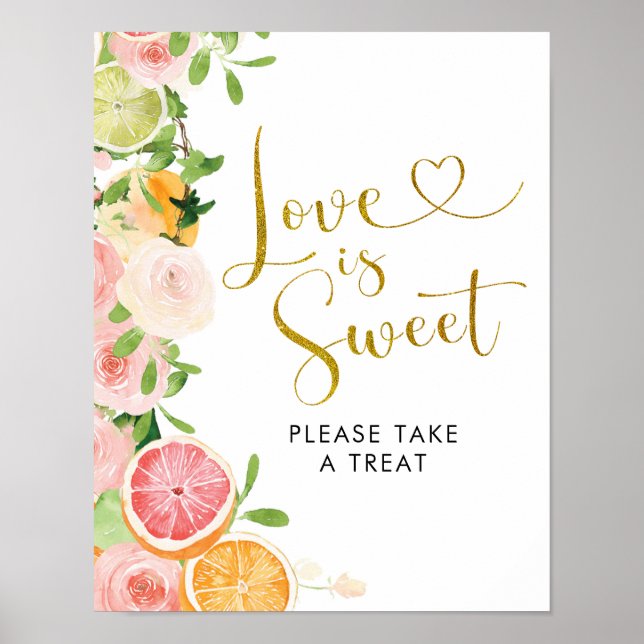 Grapefruit Citrus Bridal Shower Love is Sweet Poster (Front)