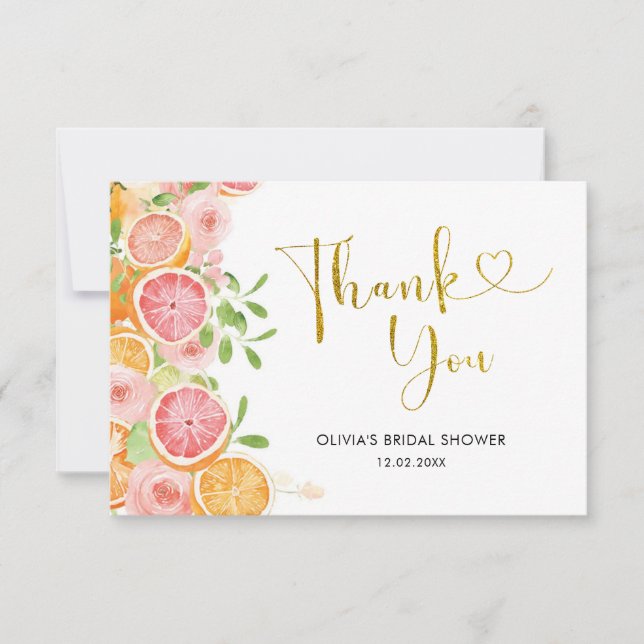 Grapefruit Citrus Bridal Shower Thank You Card (Front)
