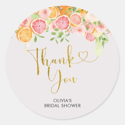 Grapefruit Citrus Bridal Shower Thank You Sticker