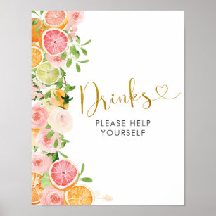 Grapefruit Citrus Fruit Bridal Shower Drinks Sign