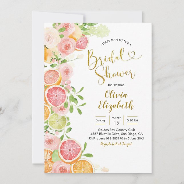 Grapefruit Citrus Fruit Bridal Shower Invitation (Front)