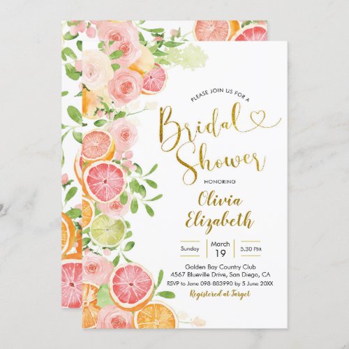 Grapefruit Citrus Fruit Bridal Shower Invitation