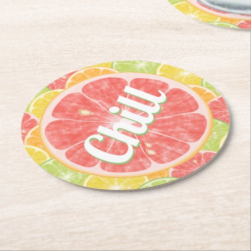 Grapefruit Citrus Slices Chill Round Paper Coaster