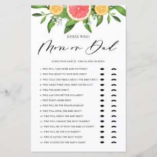 Grapefruit Guess Who Mom or Dad Baby Shower Game