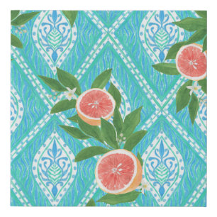 Grapefruit Leaves Paisley Hand Drawn Faux Canvas Print