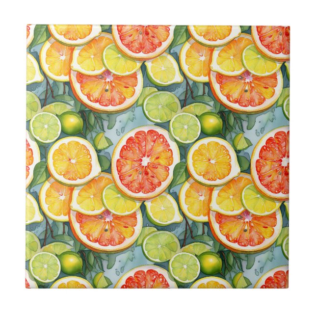 Grapefruit, Lemons, Limes and Oranges Citrus Ceramic Tile (Front)