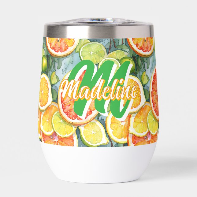 Grapefruit, Lemons, Limes and Oranges Citrus Thermal Wine Tumbler (Front)