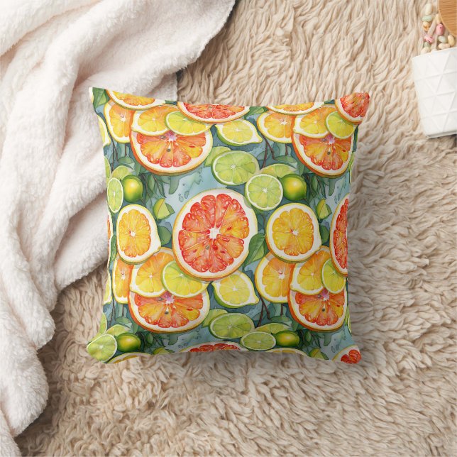 Grapefruit, Lemons, Limes and Oranges Citrus Throw Pillow (Blanket)
