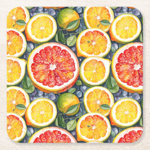 Grapefruit, Limes and Lemons Citrus Themed Square Paper Coaster