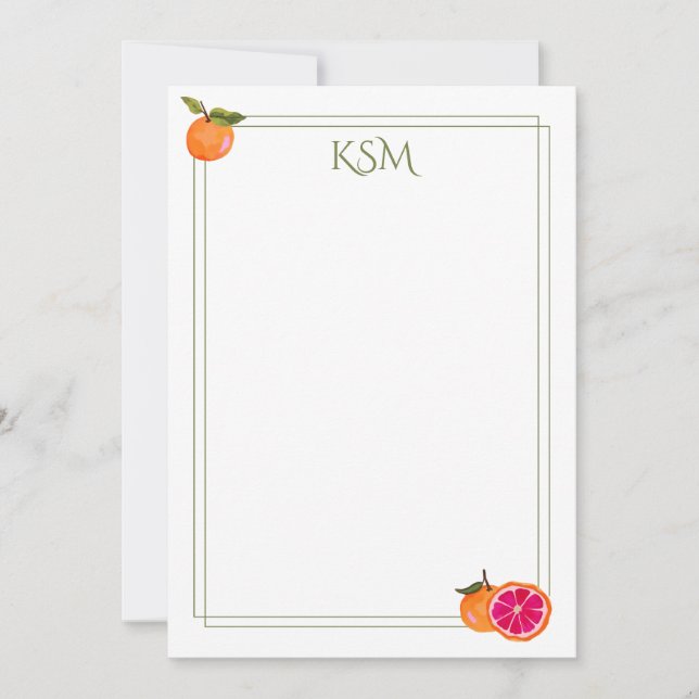 Grapefruit Monogram Stationery Invitation (Front)