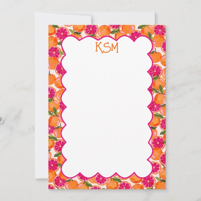 Grapefruit Monogram Watercolor Invitation (Front)