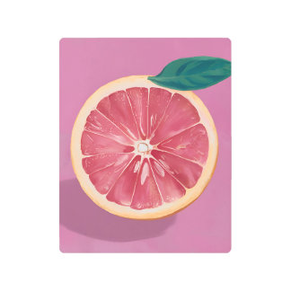 Grapefruit on pink background, vibrant and fresh metal print